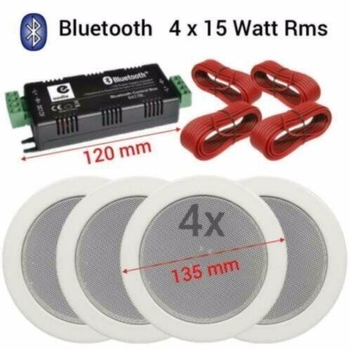 Bluetooth plafond inbouw luidspreker set wit 4x 13,5Cm 60Wat