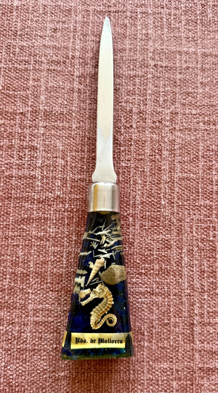 Vintage briefopener met zeepaardje en schelpen in kunsthars, Ophalen of Verzenden, Huis en Inrichting