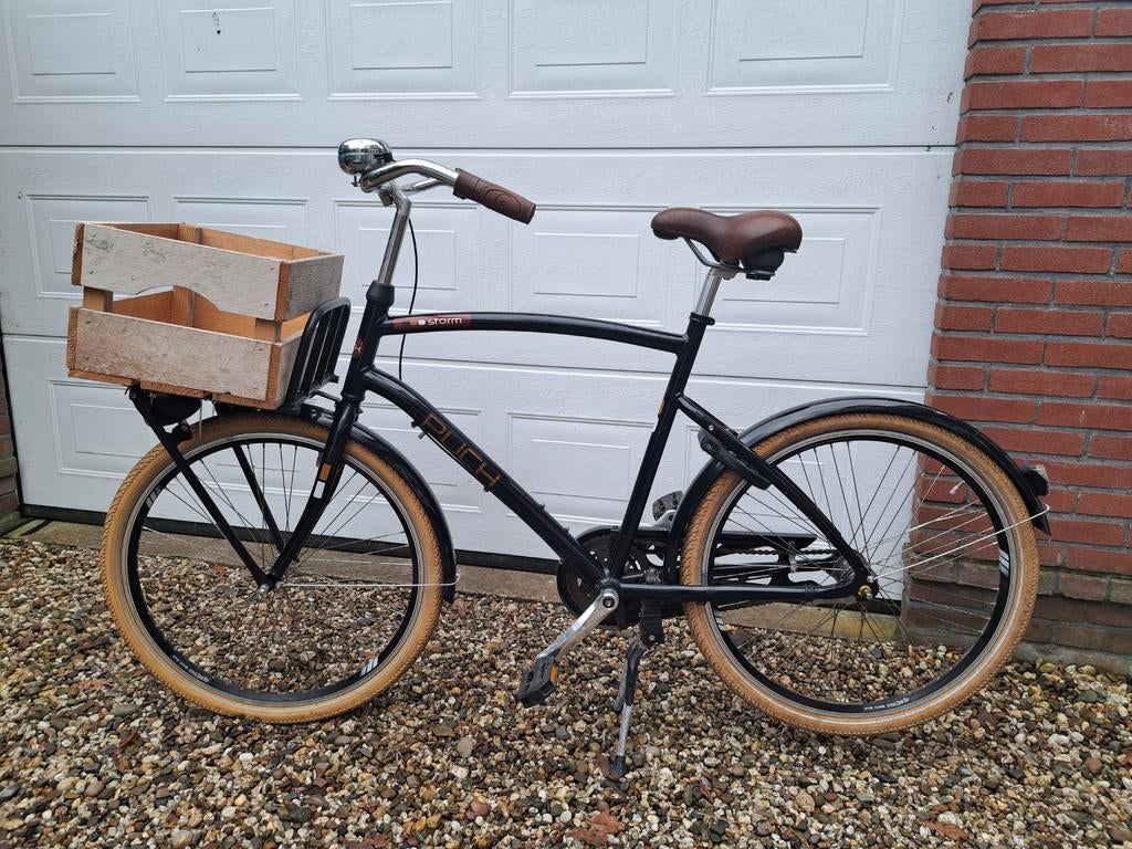 Puch Transportfiets - Zwart met krat, Fietsen en Brommers, Overige merken, Terugtraprem, Gebruikt, Versnellingen