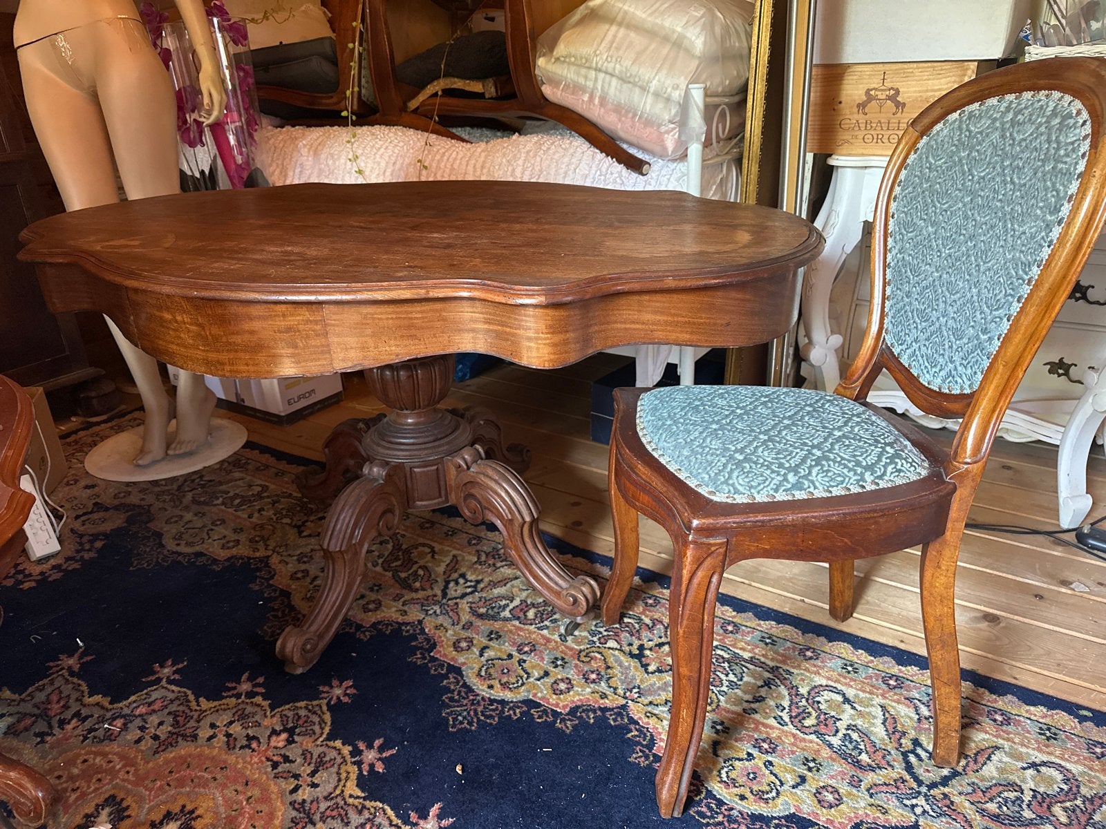 Antieke Biedermeier Tafel met 4 Stoelen - Hout in Hout, Ophalen