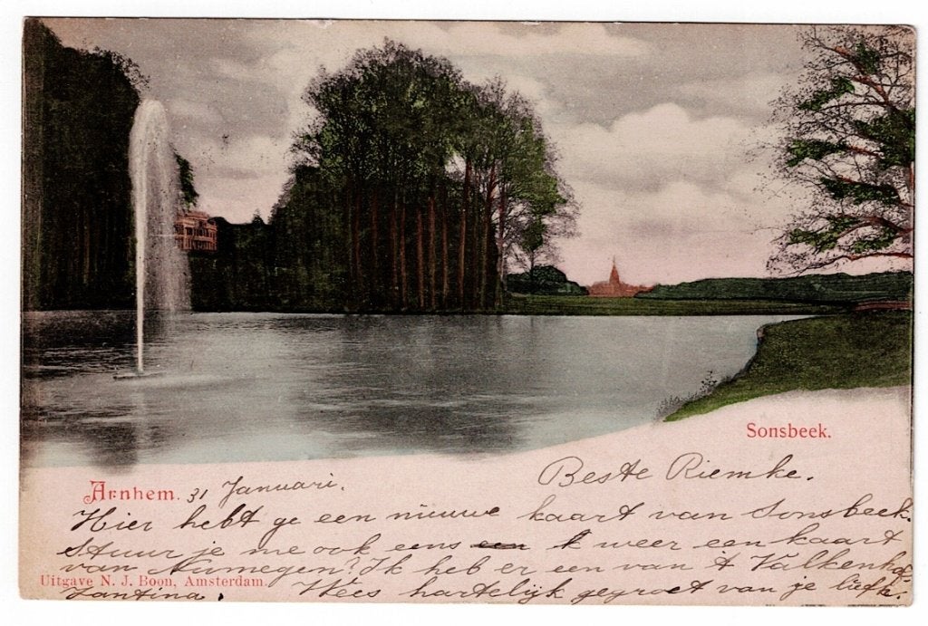 Arnhem in 1900. De fontein op park Sonsbeek., Ophalen of Verzenden, Voor 1920, Gelopen, Gelderland