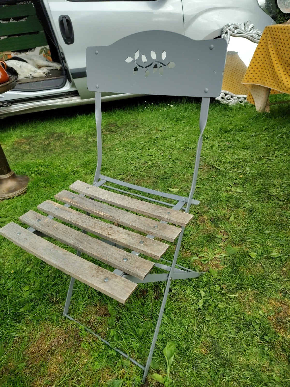 metalen/houten bistroset, Ophalen, Gebruikt, Hout, Inklapbaar