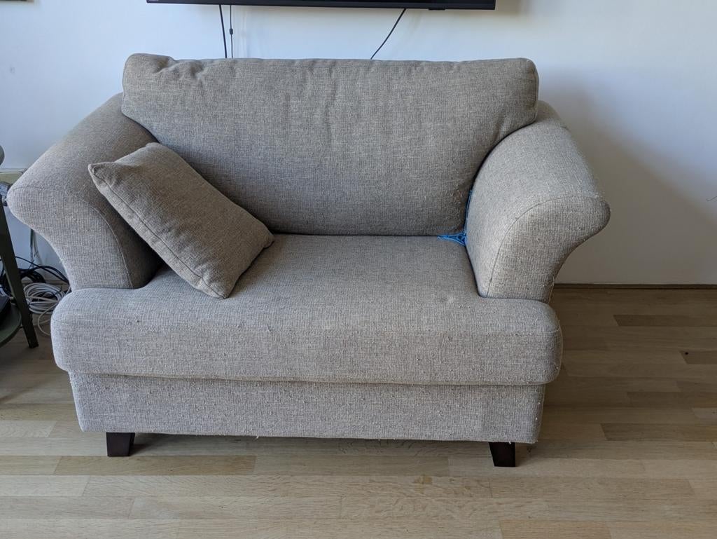Klein 2-zits bankje (loveseat), beige, Ophalen, Gebruikt, Tweepersoons, 75 tot 100 cm