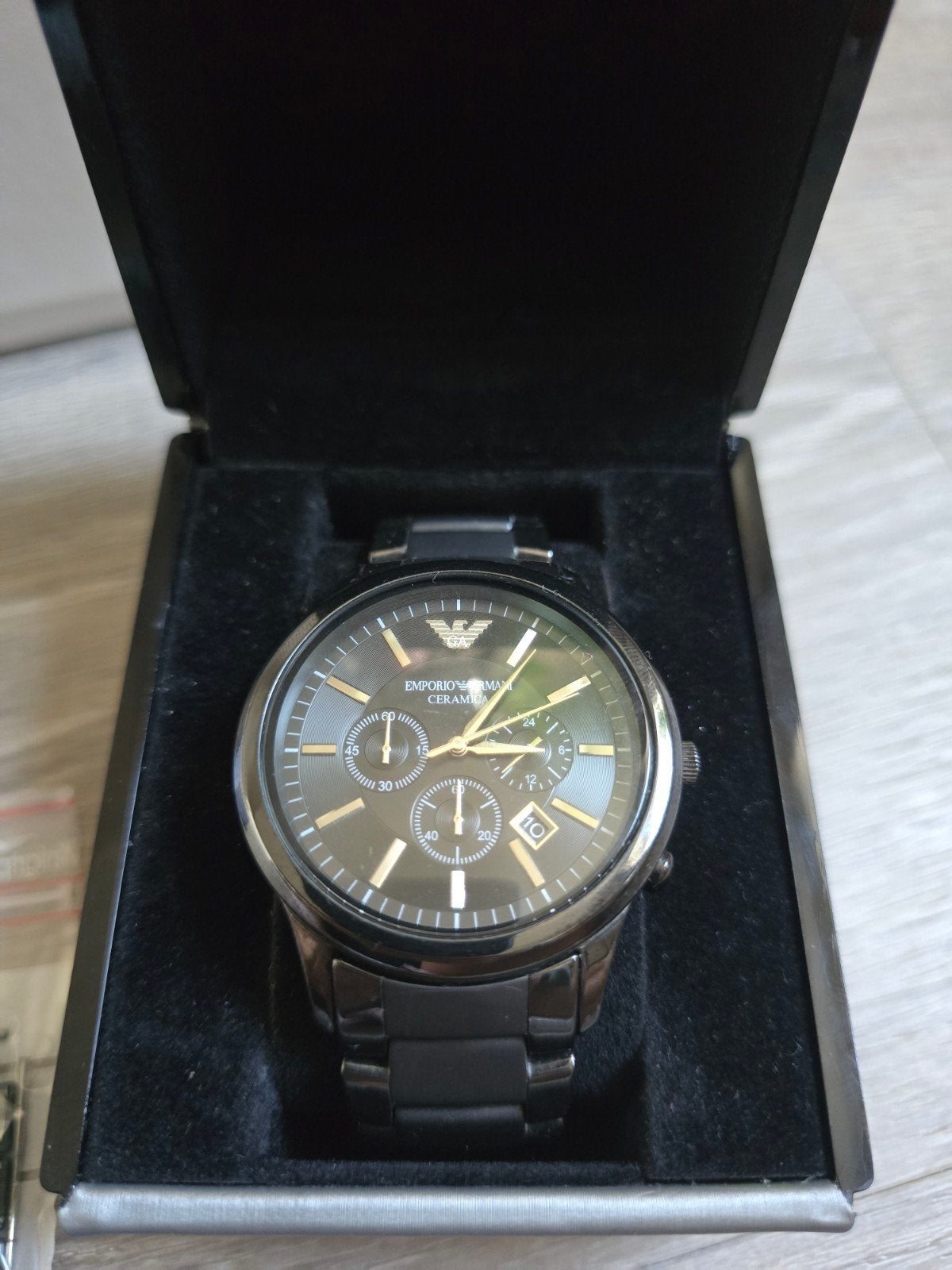 Emporio Armani AR1451 Keramisch Horloge Chronograaf Zwart, Ophalen of Verzenden, Zo goed als nieuw