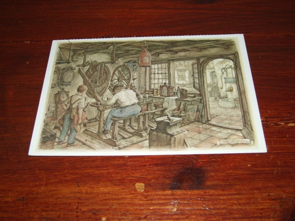 72- Anton Pieck kaart: Werkplaats met ambachtslieden, 1960 tot 1980, Gebruikt, Verzenden, Prent