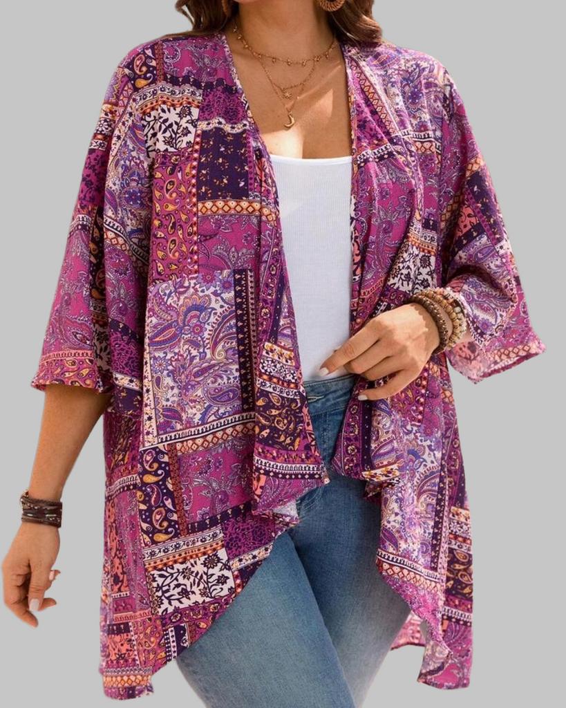Bohemian Kimono Vest met Paisley Print (46-54), Verzenden, Nieuw, Paars, Trui of Vest