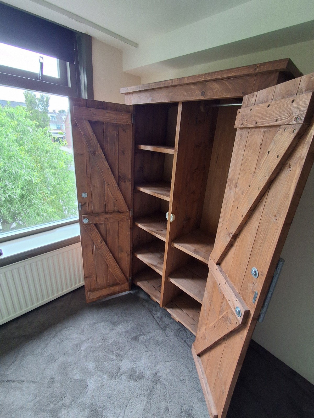 steigerhouten kledingkast, Ophalen, Overige materialen, Gebruikt, 100 tot 150 cm