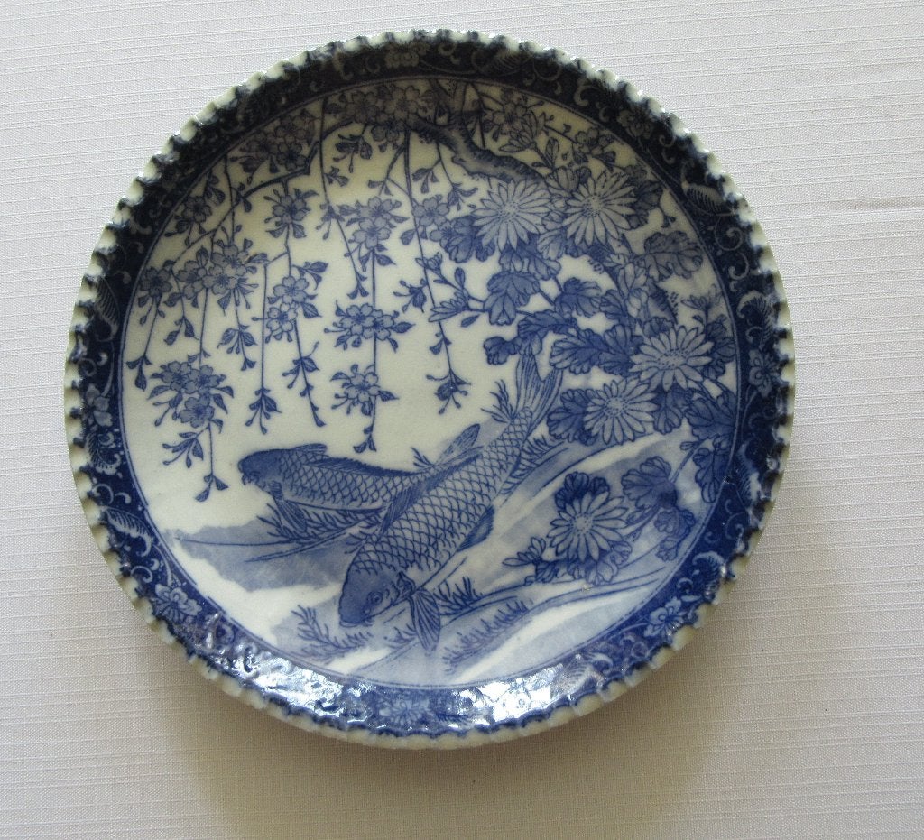 1910 Tezuka Kinsei Koi karper antiek Japan keramiek wandbord, Verzenden