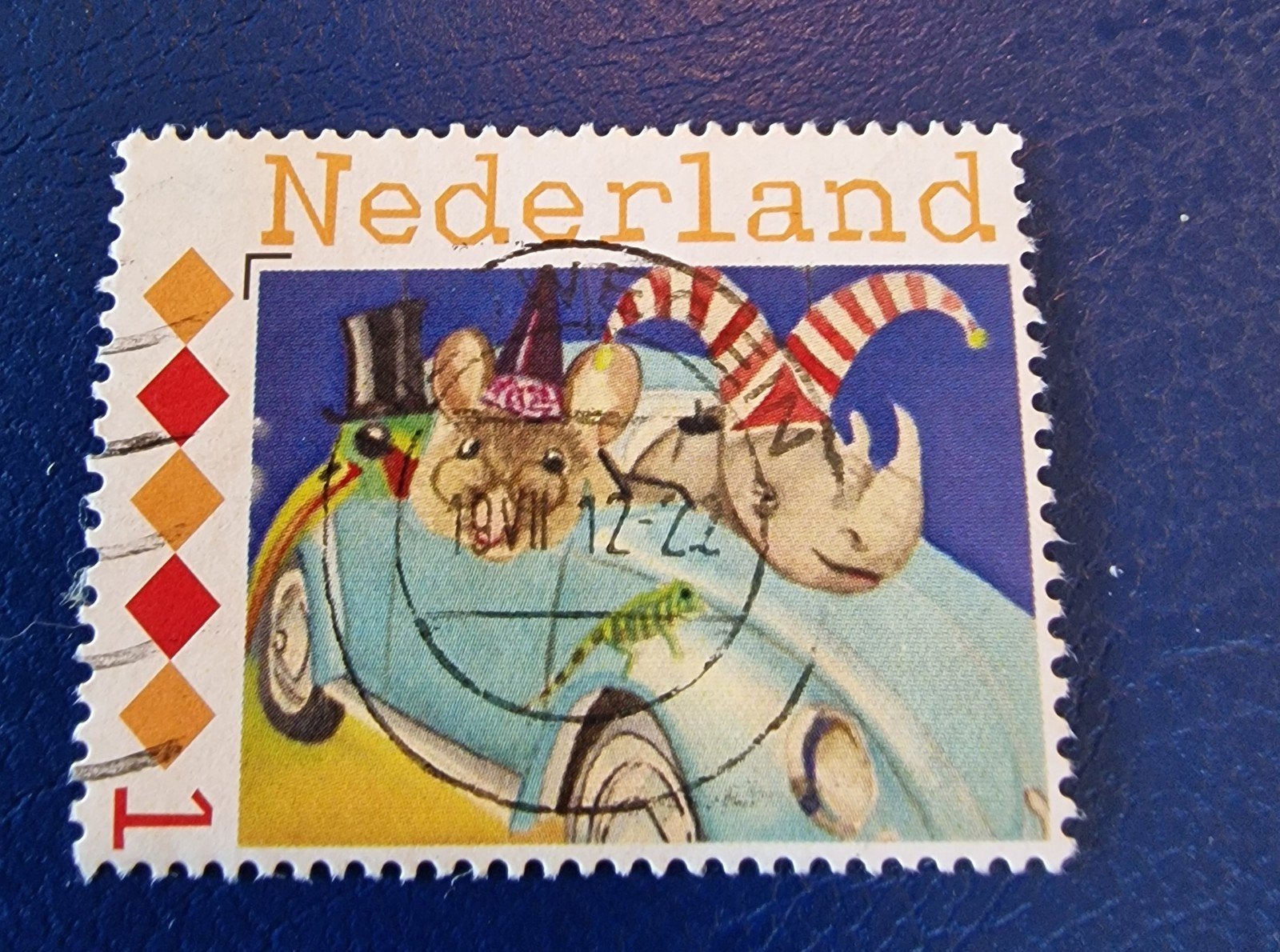 kv1091 persoonlijke  postzegel met muis en neushoorn in auto, Ophalen of Verzenden, Na 1940, Gestempeld