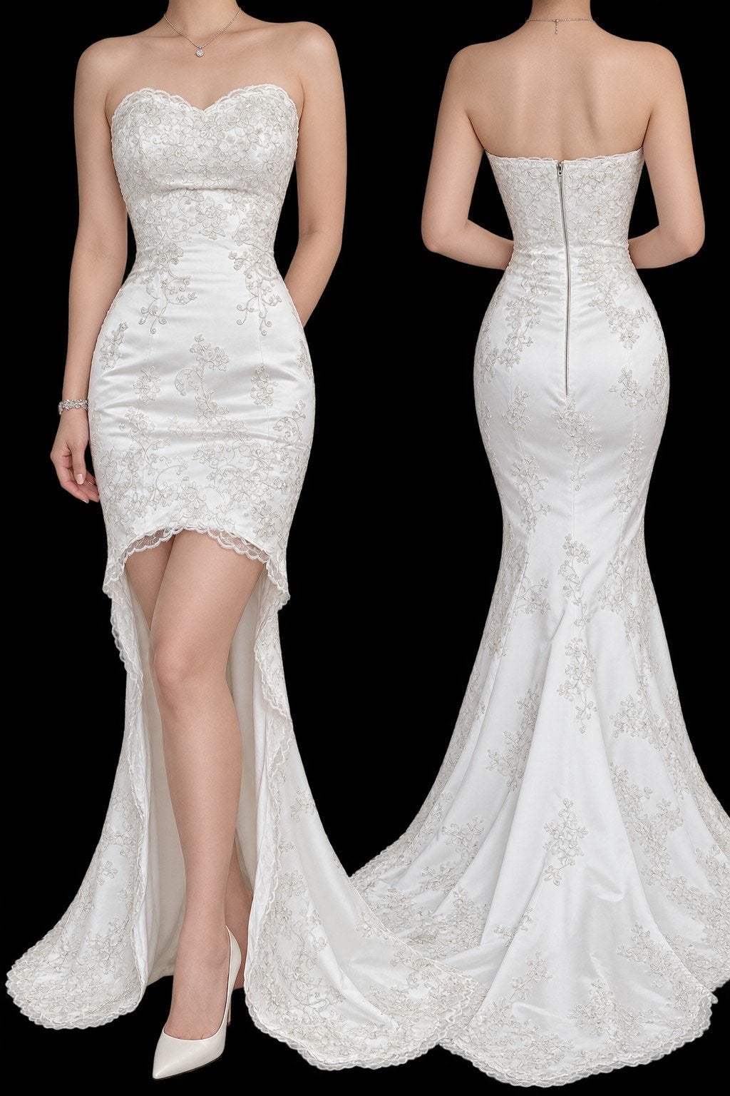 Second hand (S)Elegante trouwjurk met kanten details en slee, Trouwjurk, Verzenden, Wit, Onbekend
