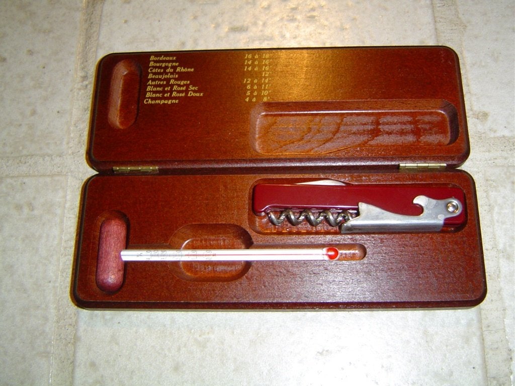 Wijnflesopener en thermometer in luxe kistje, Ophalen of Verzenden, Nieuw, Frankrijk, Overige typen