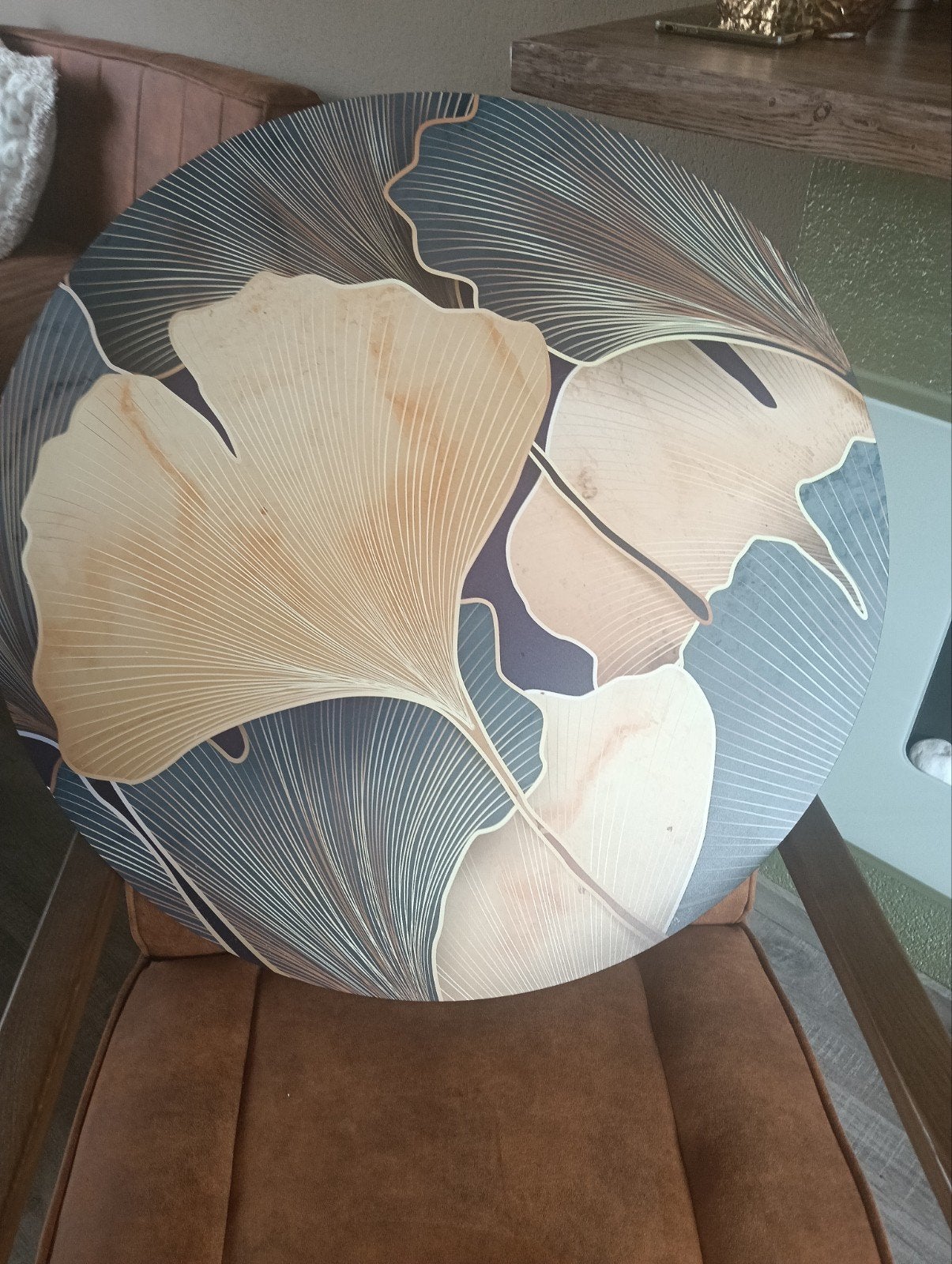 Wandcirkel met Ginkgo bladeren, Meerkleurig, Ophalen of Verzenden, Zo goed als nieuw, Wandcirkel