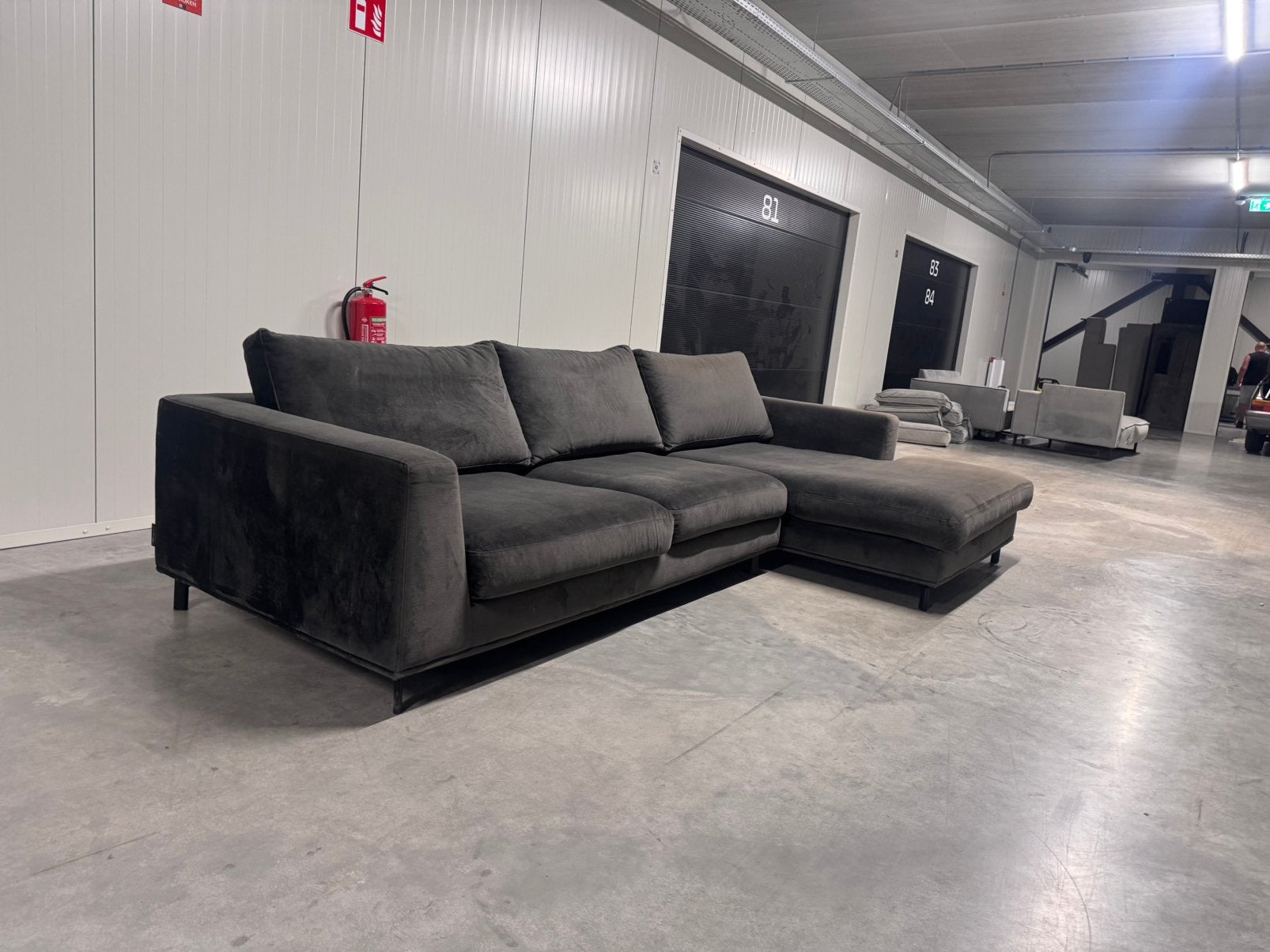 TEAB Hoekbank Velours Donker Antraciet, Ophalen, Zo goed als nieuw, 150 cm of meer, Vierpersoons of meer