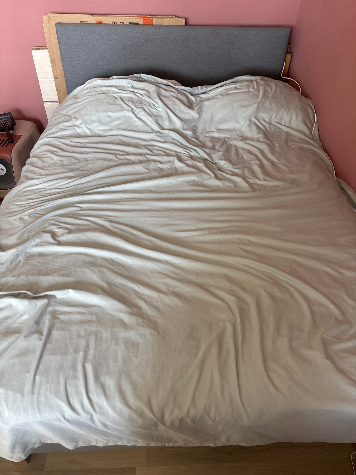 Tweepersoons bed met hoofdbord en lattenbodem, Ophalen, Gebruikt, Tweepersoons, 140 cm