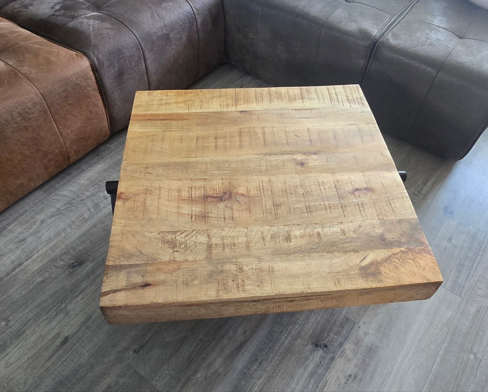 Industriële Salontafel Mangohout met Metalen Poten, Gebruikt, 50 tot 100 cm, 50 tot 100 cm, Industrieel