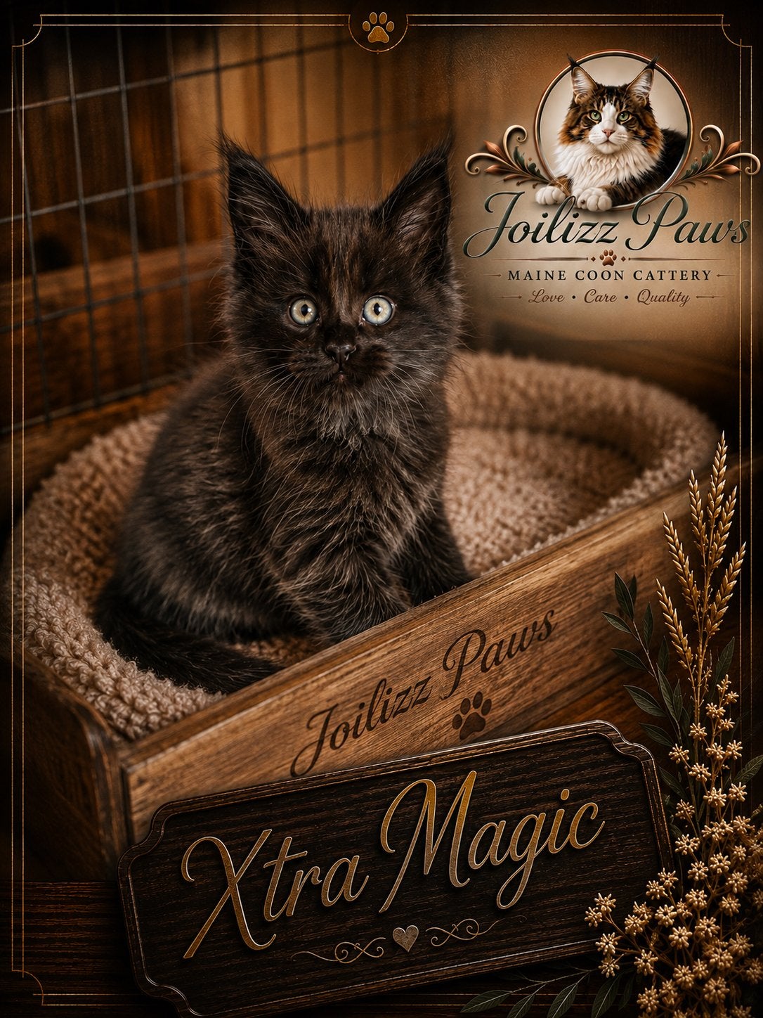 Prachtige kitten! Black Solid Maine coon poes met Stamboom, Poes, Met stamboom, 0 tot 2 jaar
