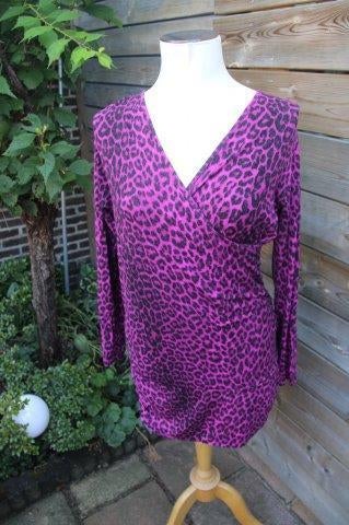 Overslagjurk fuschia/ zwart Studio Anneloes mt L Vast OPRUIM, Studio Anneloes, Verzenden, Maat 42/44 (L), Zo goed als nieuw