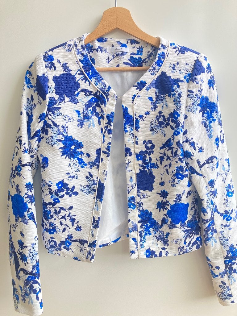 Jasje, colbert met bloemen en vogeltjes van Hema mt. 158, Meisje, Ophalen of Verzenden, Zo goed als nieuw, Hema