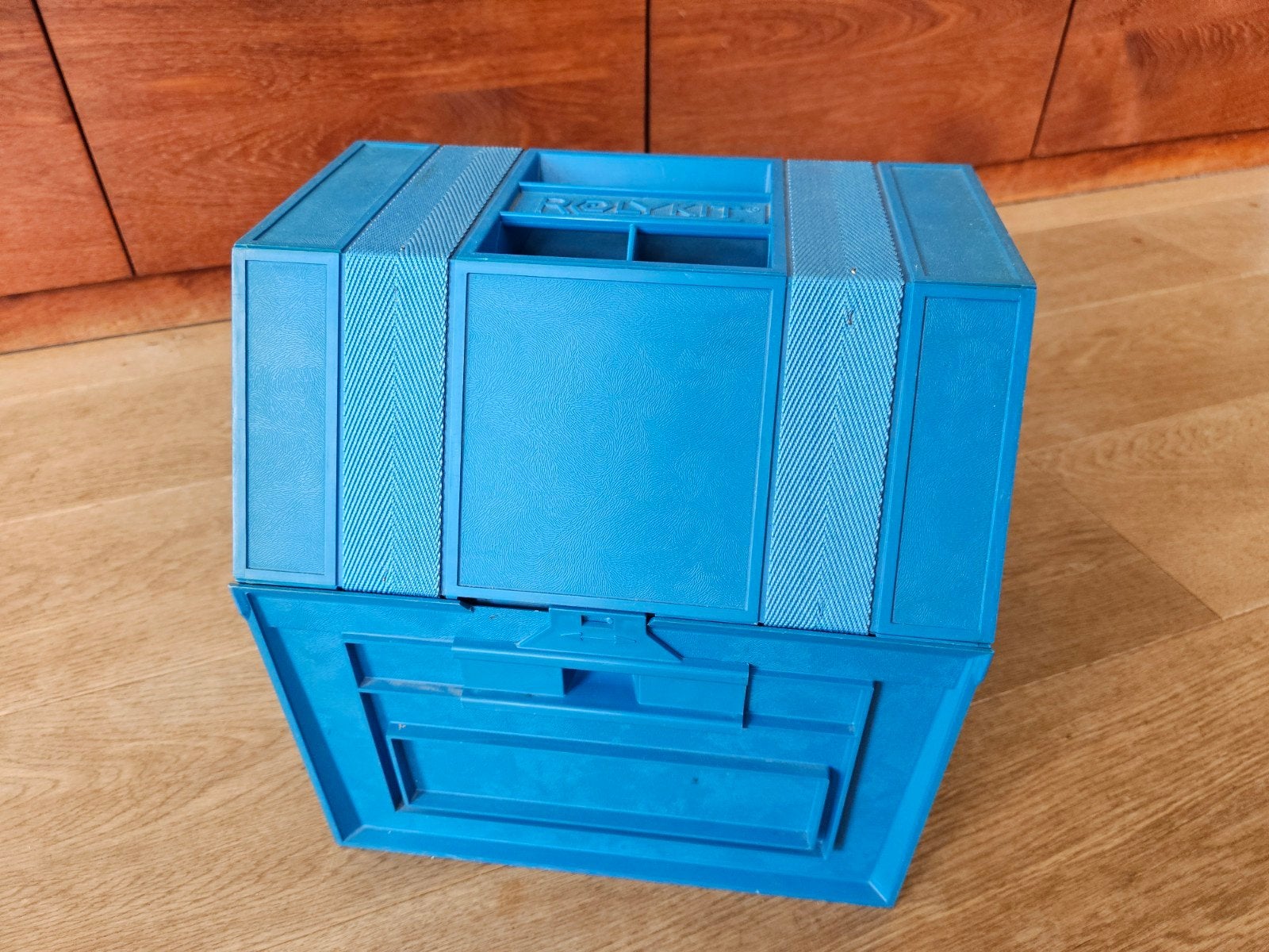 Rolykit groot blauw perfect! Vintage retro opbergbox, 60 cm of meer, Minder dan 35 cm, Ophalen of Verzenden, Zo goed als nieuw