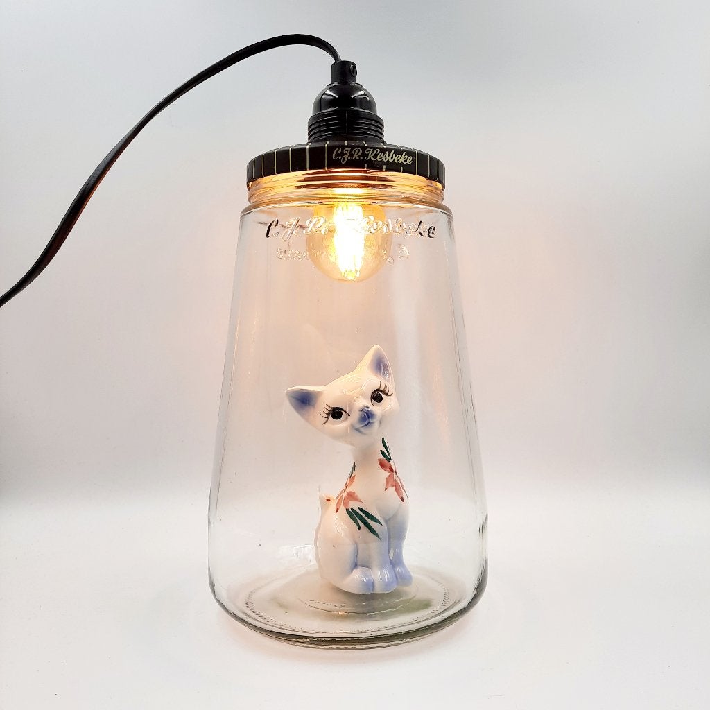 Kesbekelamp Vintage Kattenbeeldje | Vintage lamp Kat, Nieuw, Glas, Industrieel stoer vintage retro, E27 (groot)