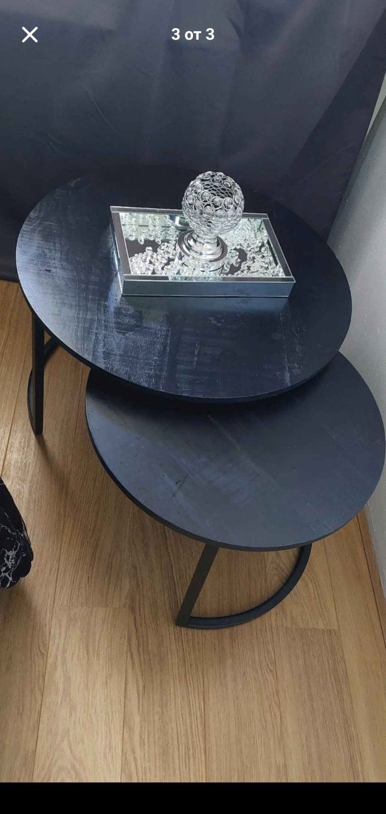 Set van 2 zwarte salontafels, rond, modern design, Huis en Inrichting, Overige houtsoorten, 50 – 75, Gebruikt, 50 tot 100 cm