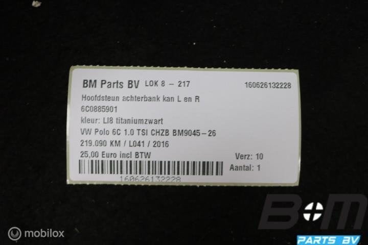 Hoofdsteun achterbank kan L of R VW Polo 6C LI8 6C0885902, Gebruikt