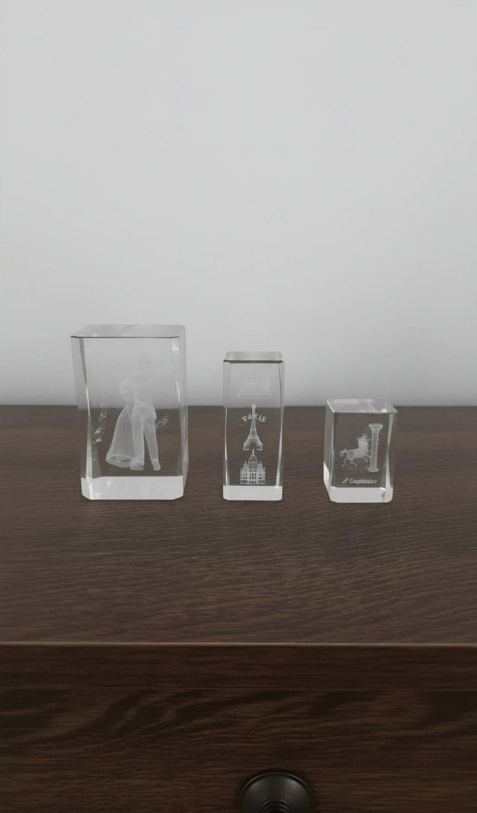 Set van 3 glazen decoratieve blokken met 3D-gravures, Ophalen of Verzenden