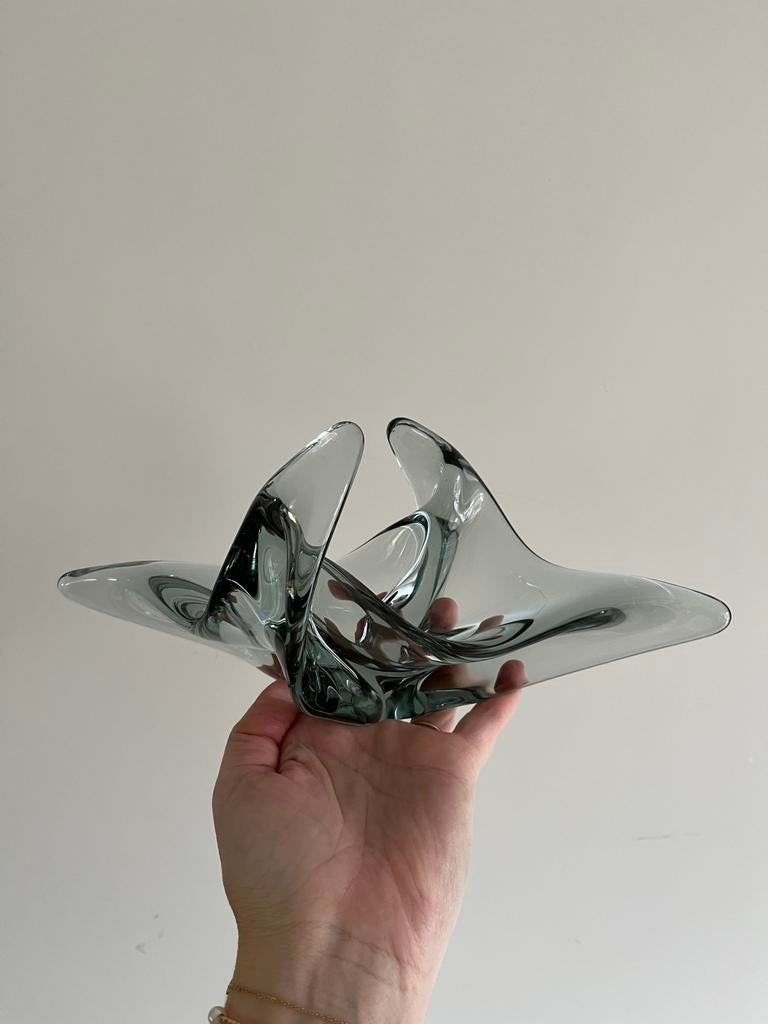 Murano (stijl) franse glazen schaal grijsgroen, Antiek en Kunst, Antiek | Glas en Kristal, Ophalen of Verzenden