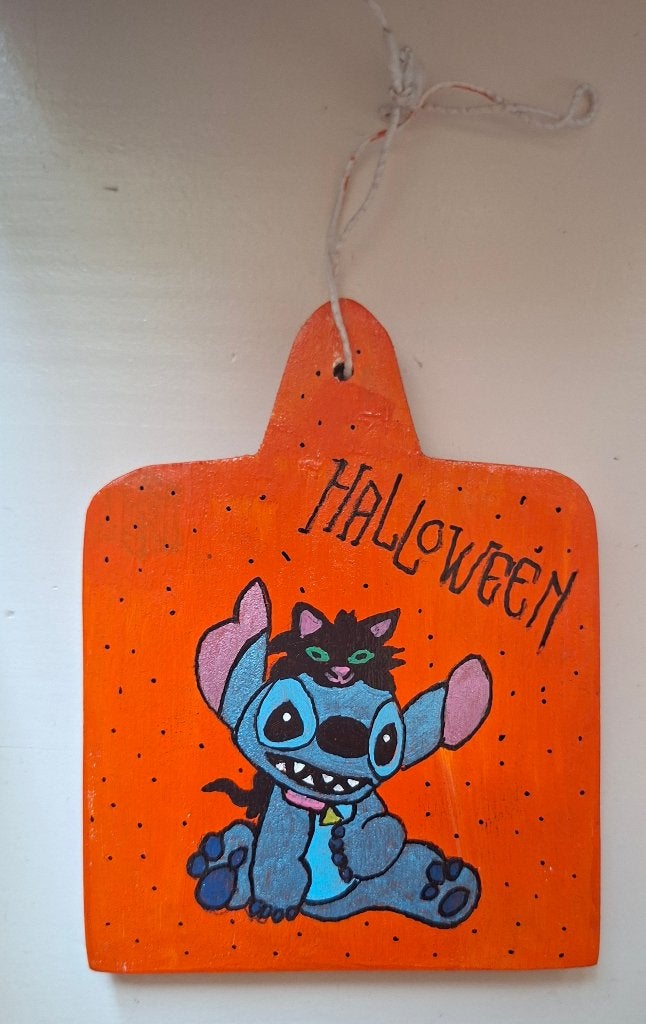 Nieuw-Stitch Halloween houten onderzetter/ wandhanger, Ophalen of Verzenden, Overige figuren, Nieuw, Overige typen