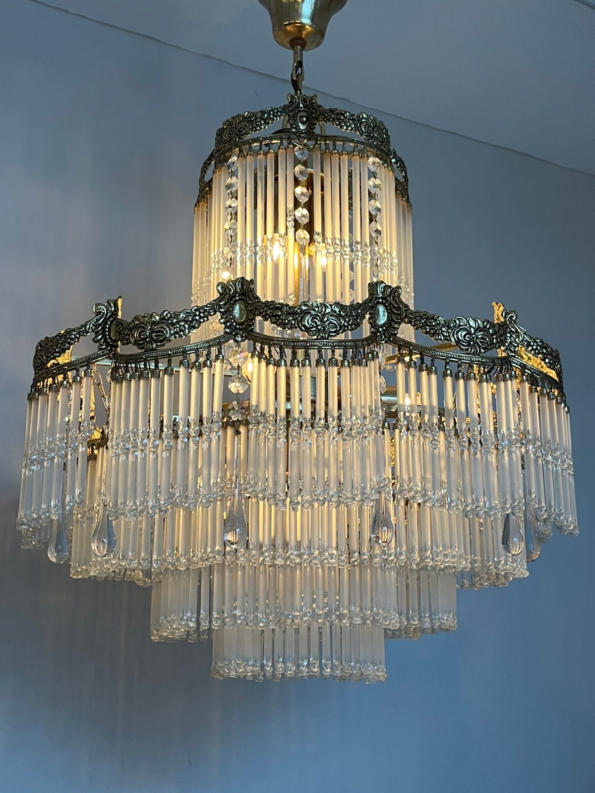 Vintage belle epoque stijl kroonlucher staafjes hanglamp, Huis en Inrichting, Ophalen of Verzenden, Baak, Baak, Baak