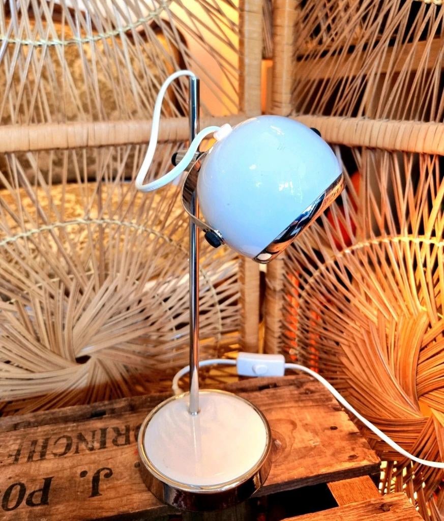Vintage Space Age "Eyeball" Bureaulamp–Wit/Chroom–Jaren 70, Ophalen of Verzenden, Huis en Inrichting