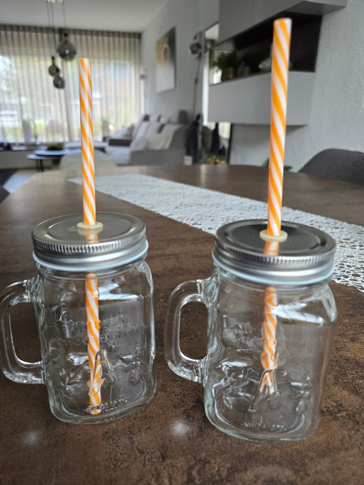 Set van 2 Mason Jar Drinkbekers met Rietje - Nieuw!, Ophalen of Verzenden, Nieuw, Glas, Overige stijlen