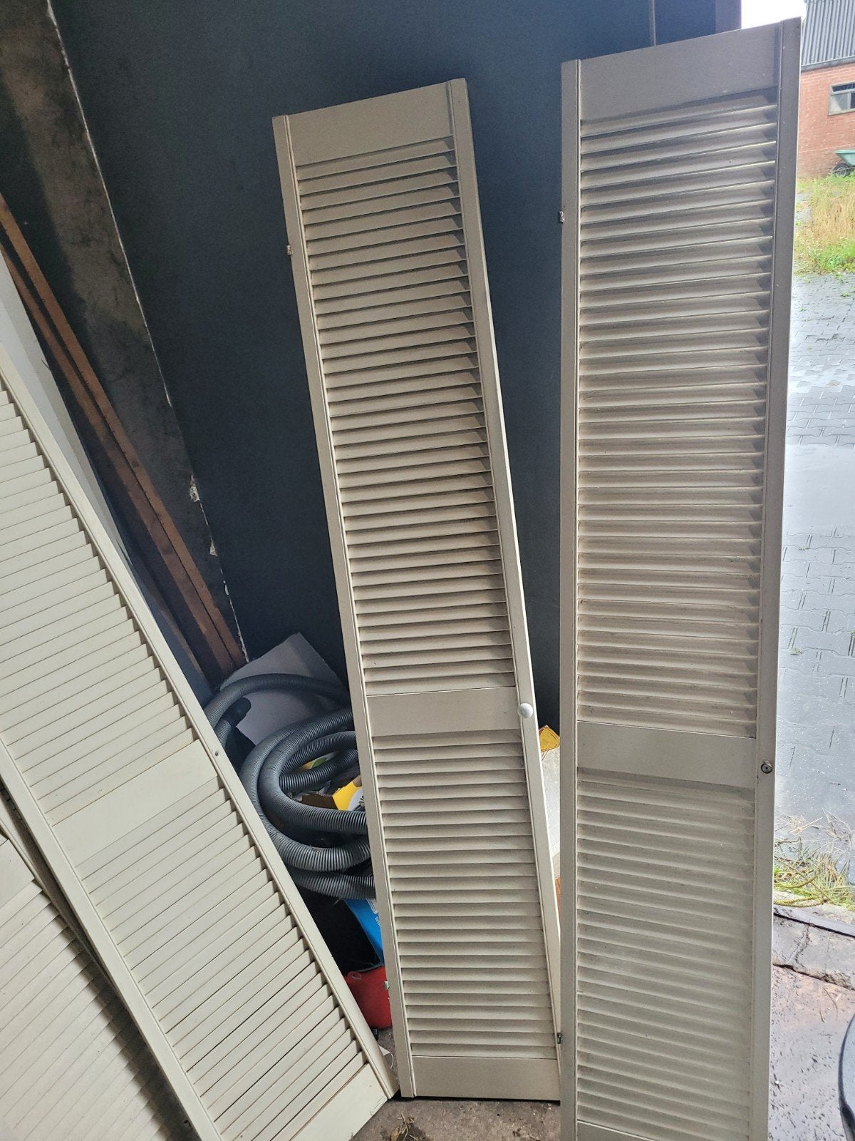 Set van 8 houten louvre deuren, Ophalen, Gebruikt, 80 tot 100 cm, Binnendeur