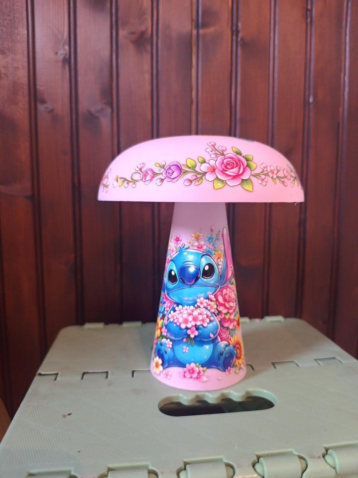Unieke handgemaakte Stitch paddestoel lamp, Huis en Inrichting, Ophalen of Verzenden