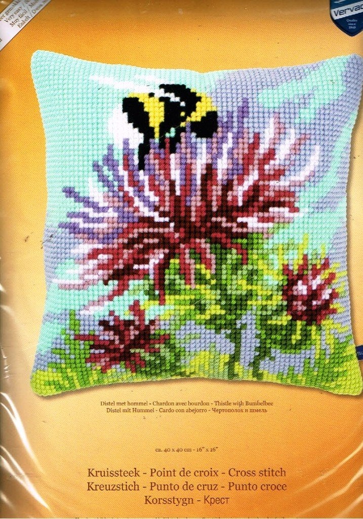 Cado vervaco borduurpakket kussen HOMMEL OP DISTEL, Hobby en Vrije tijd, Ophalen of Verzenden, Nieuw, Handborduren, Borduurpakket