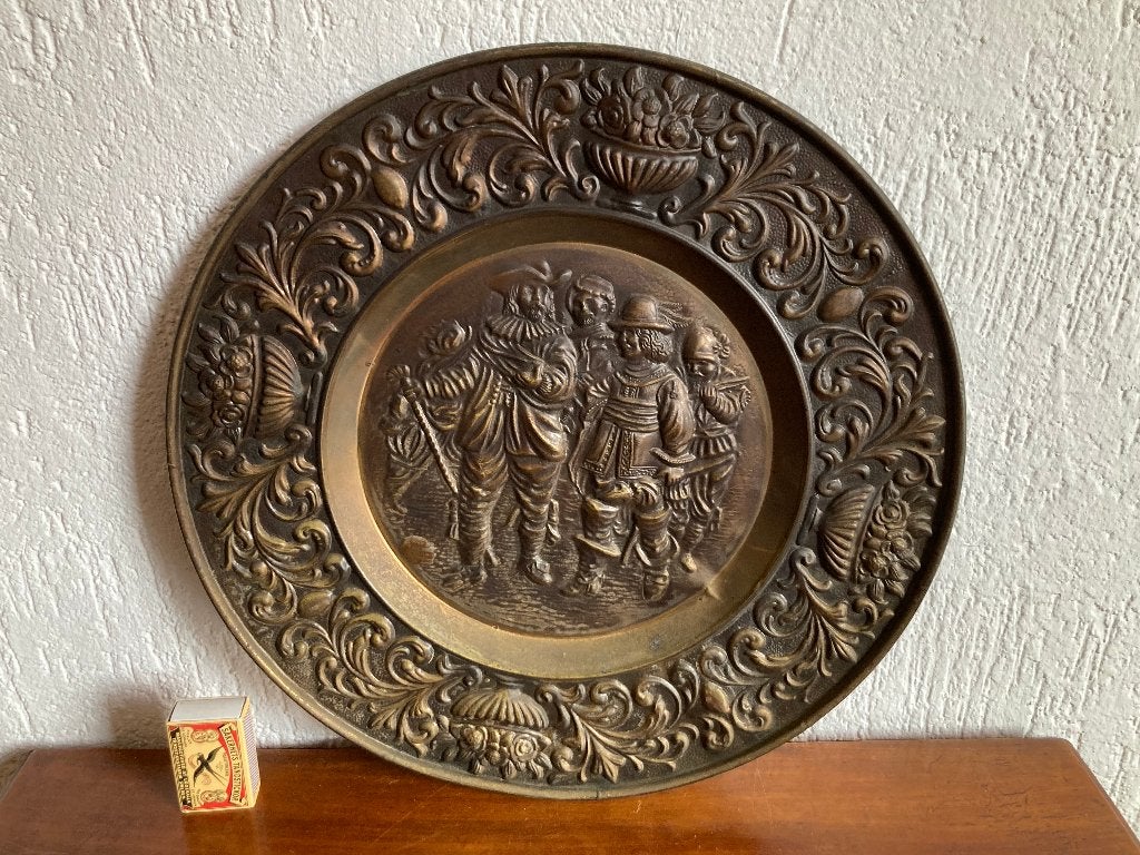 Koper koperen antiek rond wandbord De Nachtwacht Rembrandt, Ophalen of Verzenden