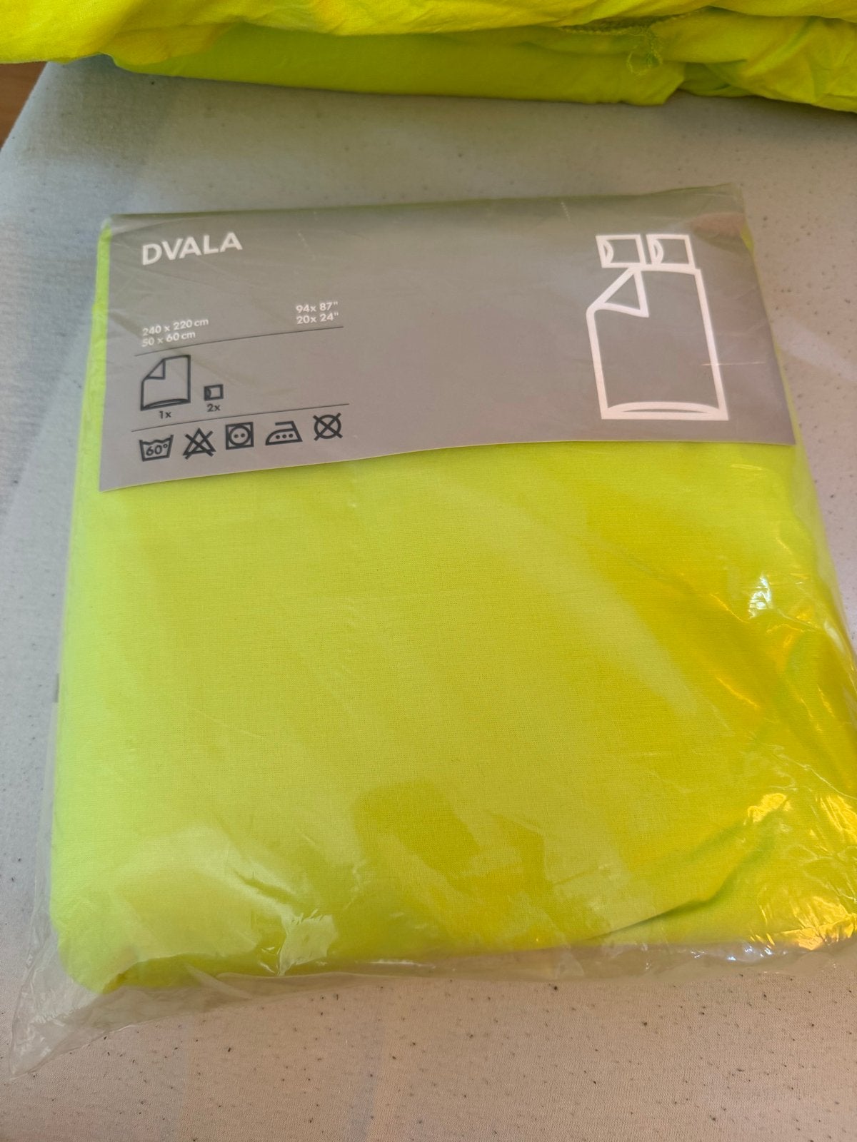 IKEA DVALA Dekbedovertrek Lits-jumeaux Neon Geel, Ophalen, Lits-jumeaux, Katoen, Zo goed als nieuw