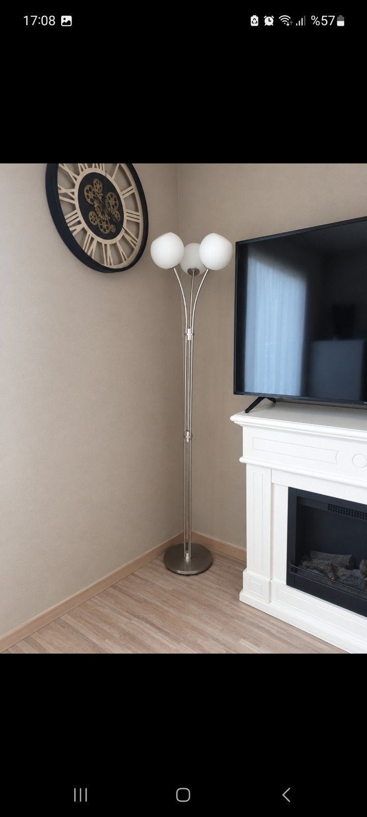 Moderne staande lamp met 3 glazen bollen, Huis en Inrichting, Ophalen, E14 (klein), Zo goed als nieuw, Glas
