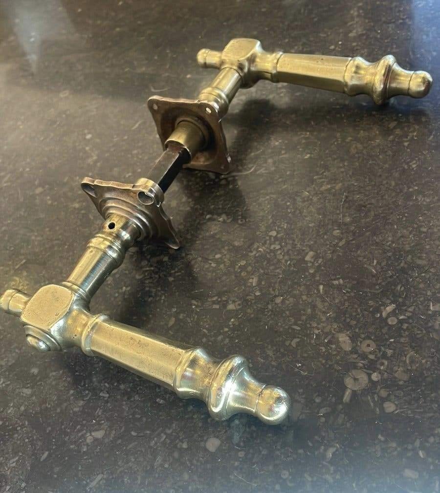 1x set Deurklinken Antiek 19e EEUW messing Deurkruk vintage, Ophalen of Verzenden