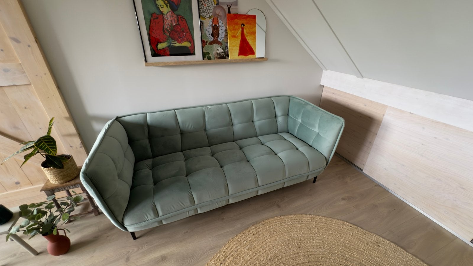 Bank Riva van LOTS - Groen, 200 cm breed, zeer goede staat, Ophalen, Driepersoons, 75 tot 100 cm, Zo goed als nieuw