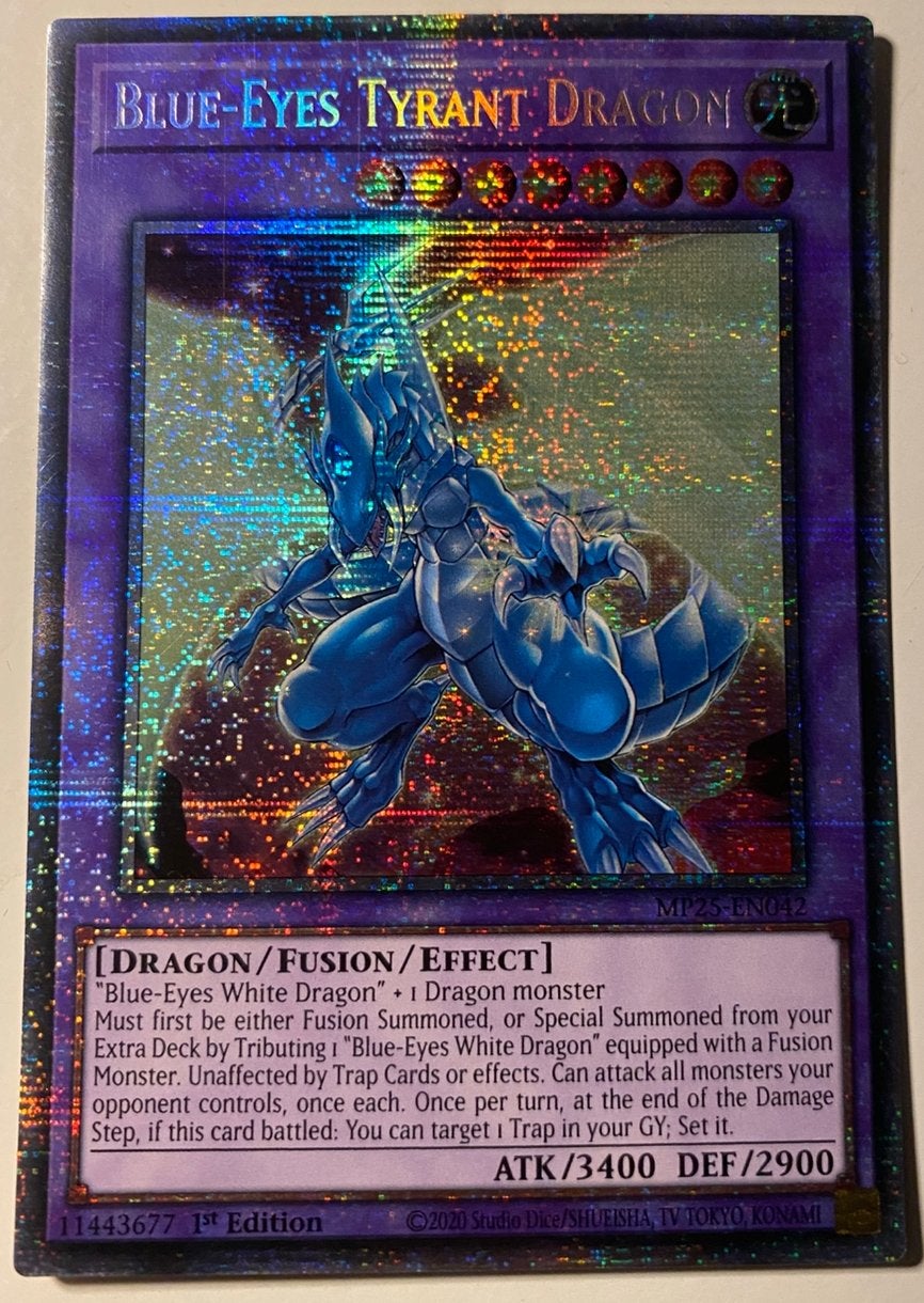 Yu-Gi-Oh! Blue-Eyes Tyrant Dragon MP25 1st Starlight Rare !, Ophalen of Verzenden, Zo goed als nieuw, Losse kaart, Foil
