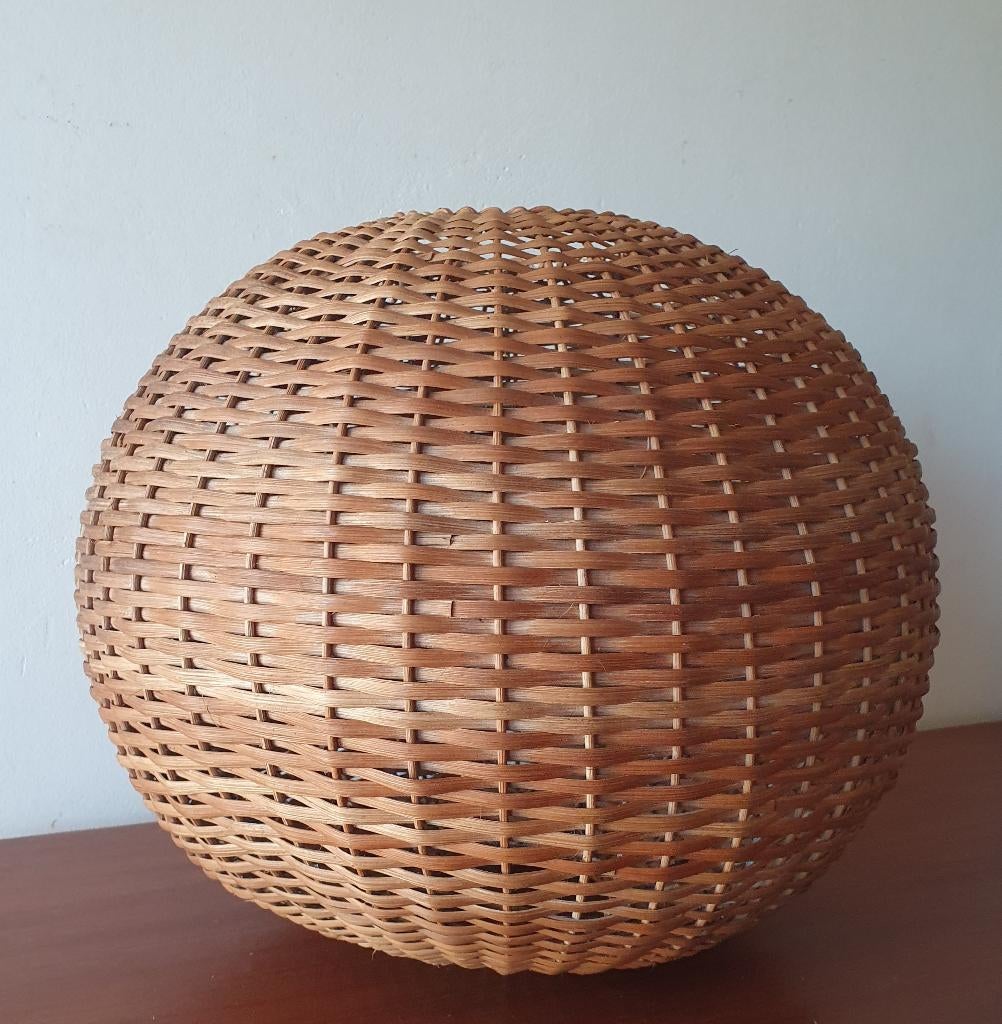 Vintage rotan rieten bol lamp bollamp H33 cm. Ø38 cm., Gebruikt, Mid century, Overige materialen, Ophalen of Verzenden