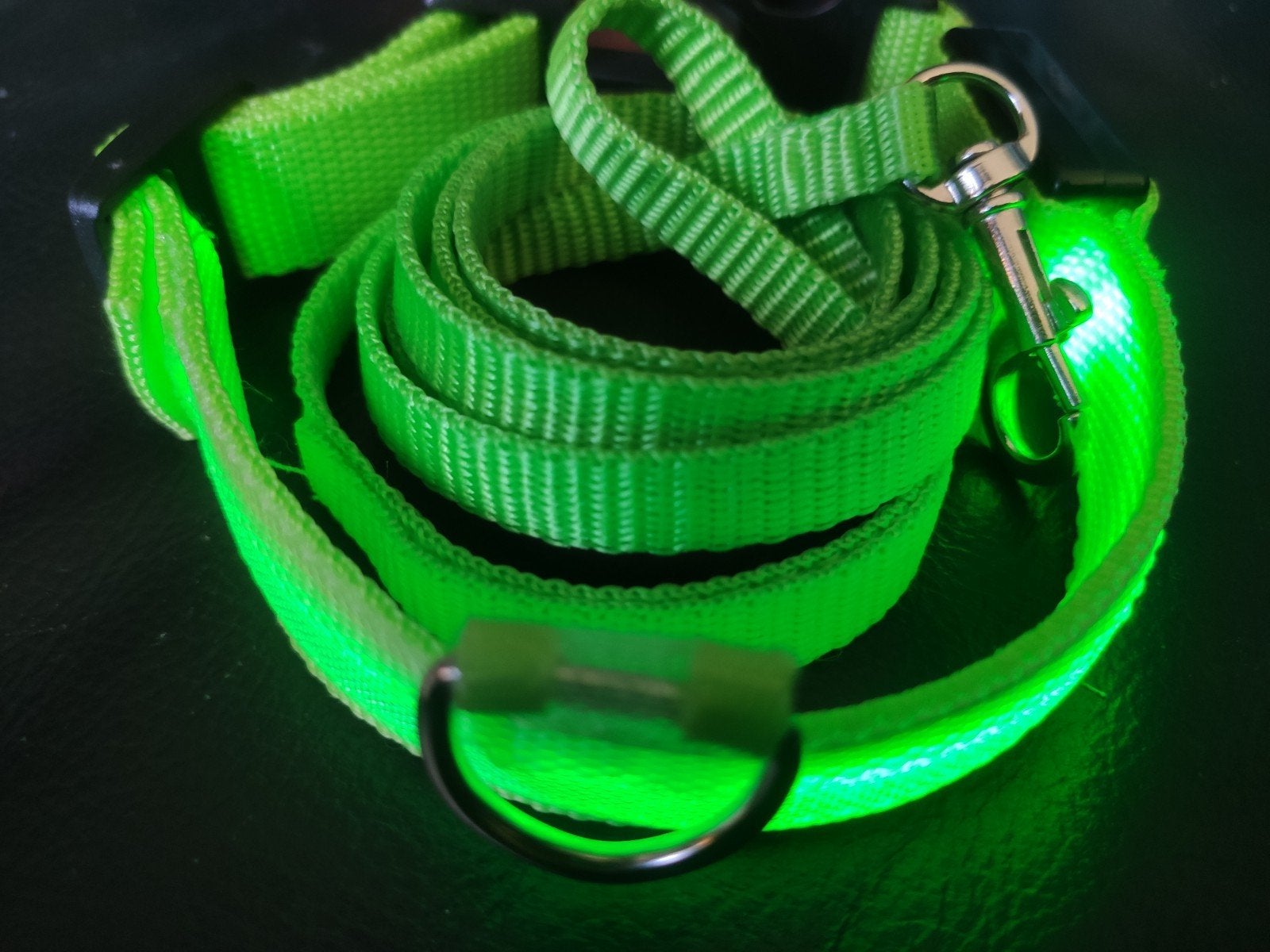 lichtgevende groene LED halsband maat S + looplijn, Dieren en Toebehoren, Ophalen of Verzenden, Nieuw, Hondenriem