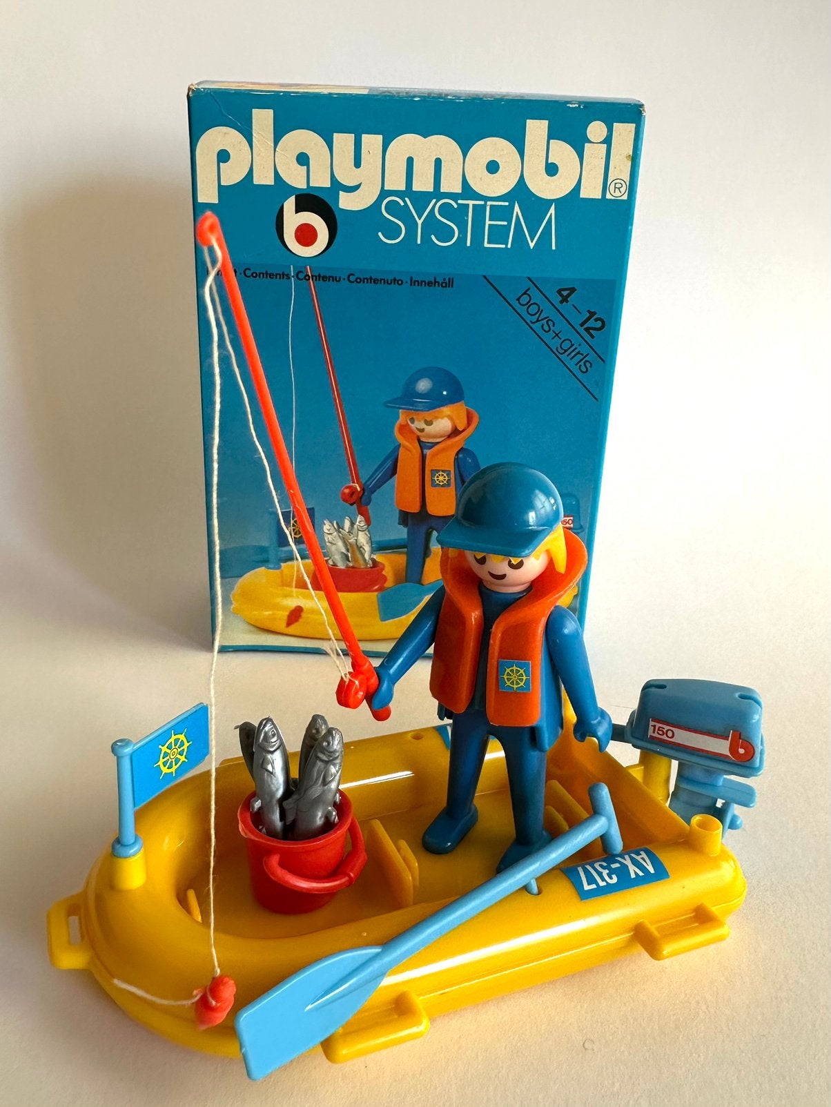 Vintage Playmobil 3574 Sportvisser met boot + originele doos, Kinderen en Baby's, Gebruikt, Boot/Schip, Overige series, Complete set