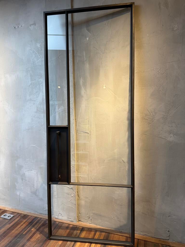 Stalen deur met glas in stopverf, Binnendeur, Ophalen of Verzenden, 200 tot 215 cm, Glas