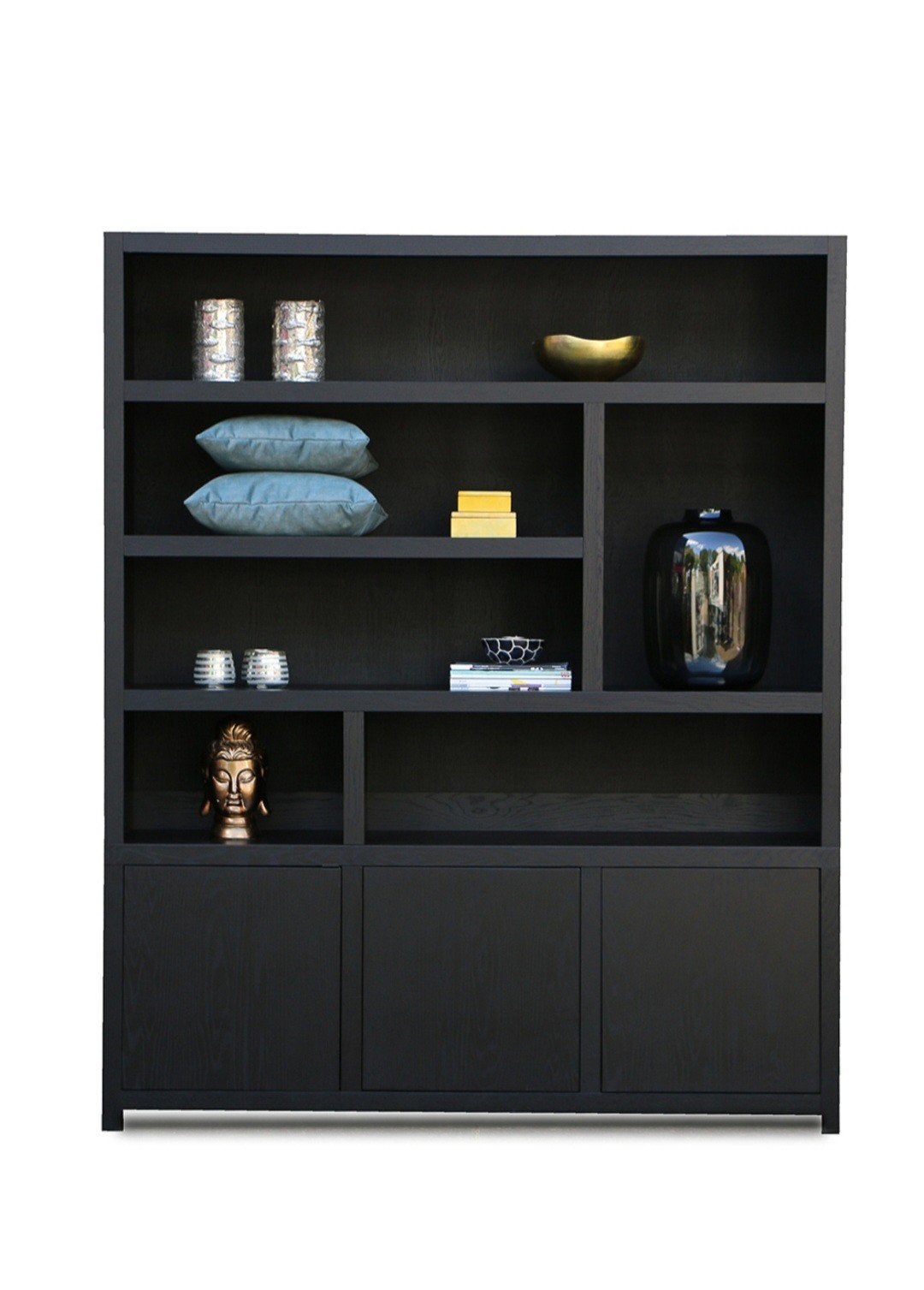Zwarte Diamond boekenkast/vakkenkast/buffetkast ZenLifestyle, Ophalen, Met deur(en), 200 cm of meer, Modern, Strak