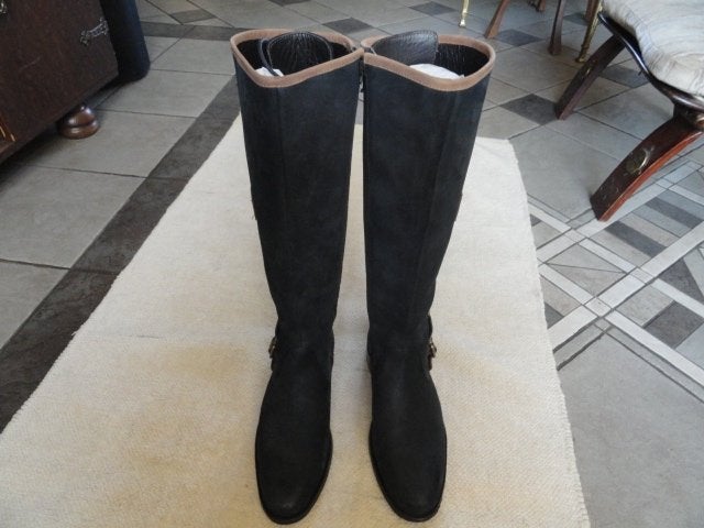Sancho Nubuck Lederen Donkergrijze Laarzen Maat 38, Kleding | Dames, Schoenen, Hoge laarzen, Verzenden, Zo goed als nieuw, Grijs