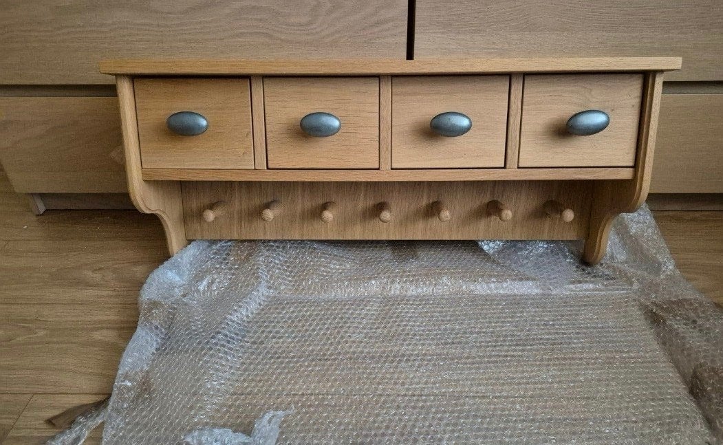 Prachtig Landelijk Eikenhouten Kruidenrek/Wandrek met Lades, Ophalen, Nieuw, Hout, Landelijk
