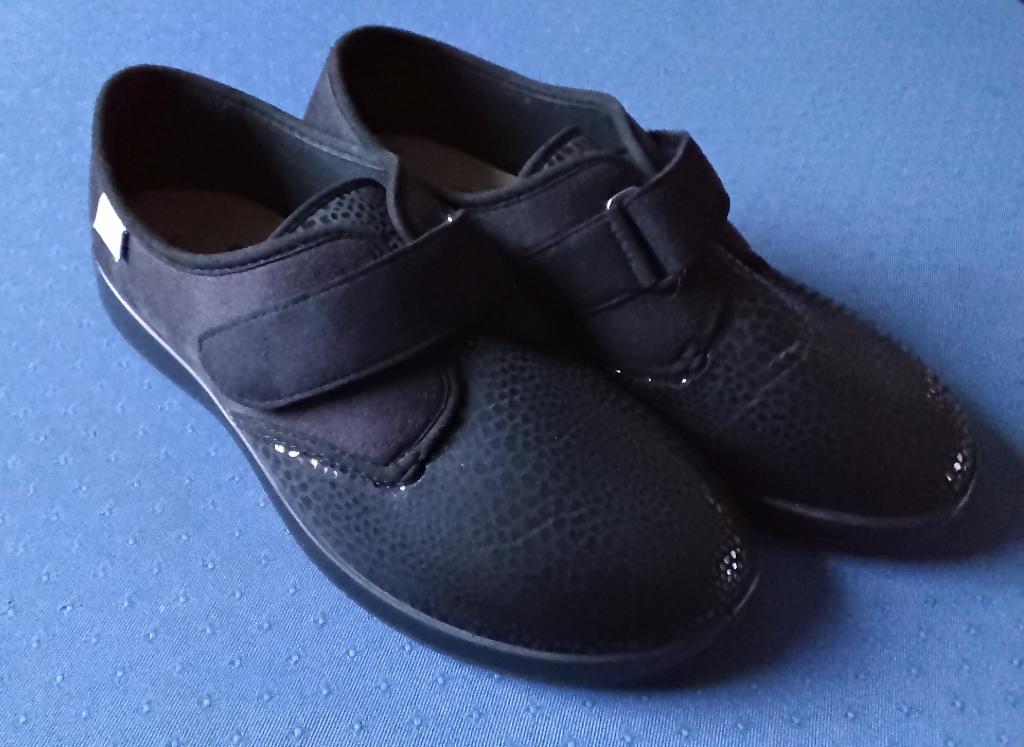 Luxe zwarte verbandschoenen stretch Varomed Zürich maat 43, Ophalen