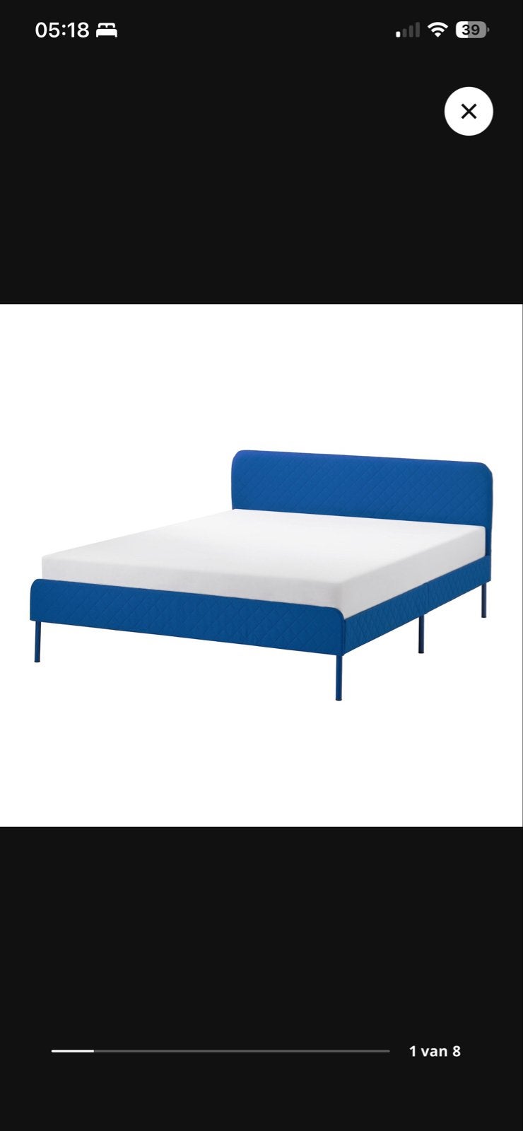 Zo goed als nieuw tweepersoonsbed (blauw), Huis en Inrichting, Slaapkamer | Bedden, Ophalen, Blauw, Tweepersoons, 140 cm